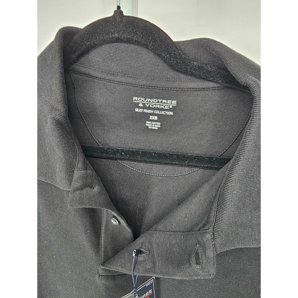 Roundtree & Yorke Mens Sz 2XB Long Sleeve Polo Shirt Black Silky Finish NEW - Picture 3 of 4